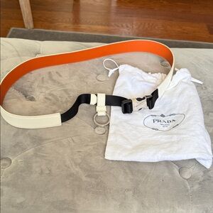 Prada Vibrant Orange and Cream Belt